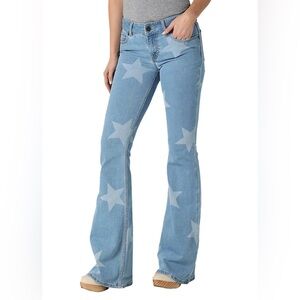 Wrangler Retro Mae Mid Rise Flare Jeans Star Pattern Print Size 27 (3) x 32 NWT